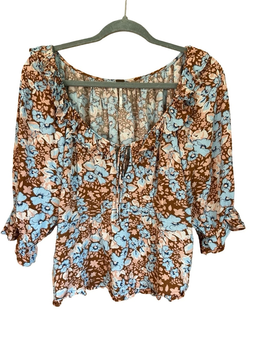Free People Sweet Memories Floral Crop Ruffle Blouse Size L - Picture 2 of 11